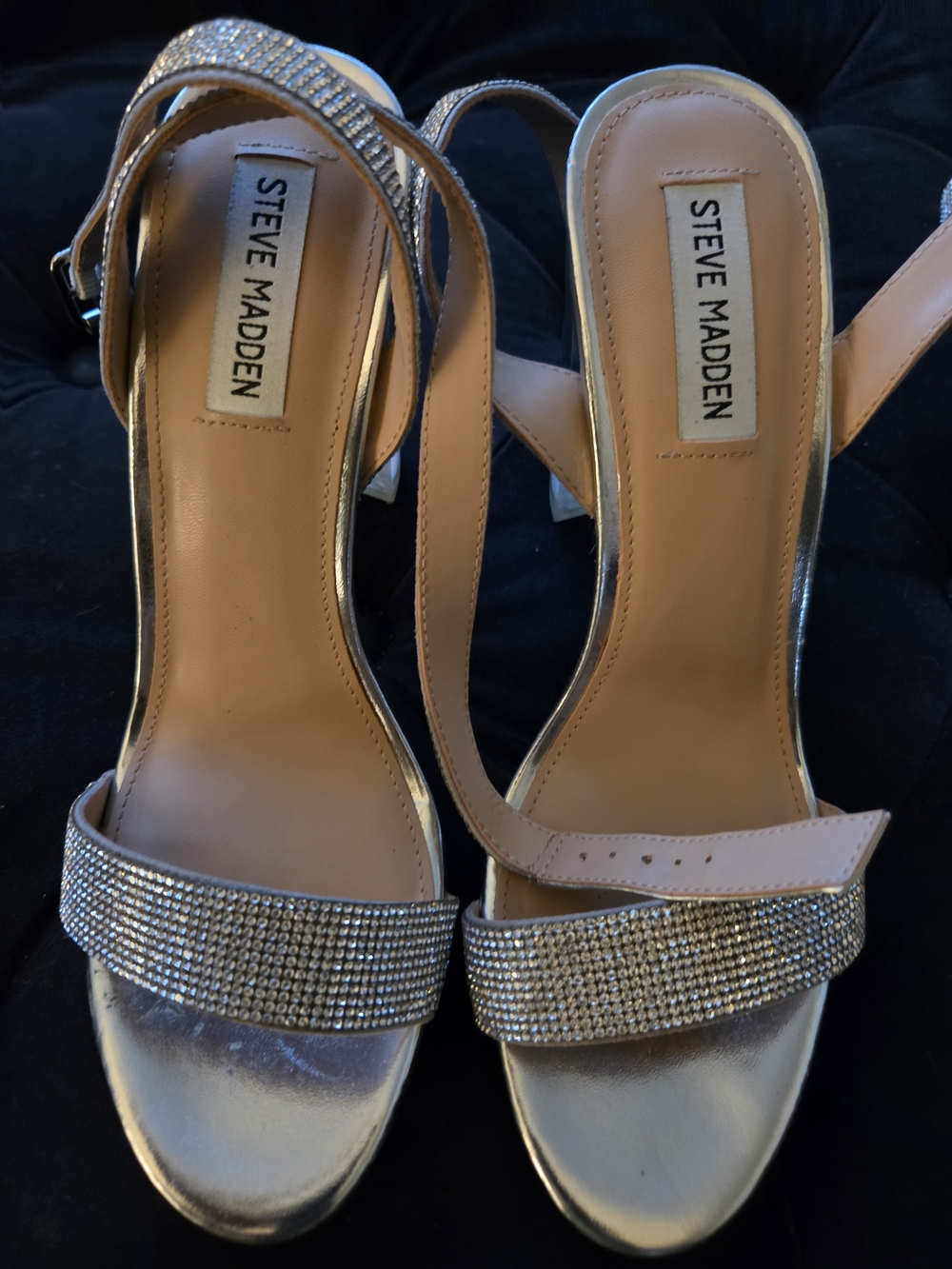 Nordstrom Steve Madden Silver Crystal-Strap Heeled Sandals